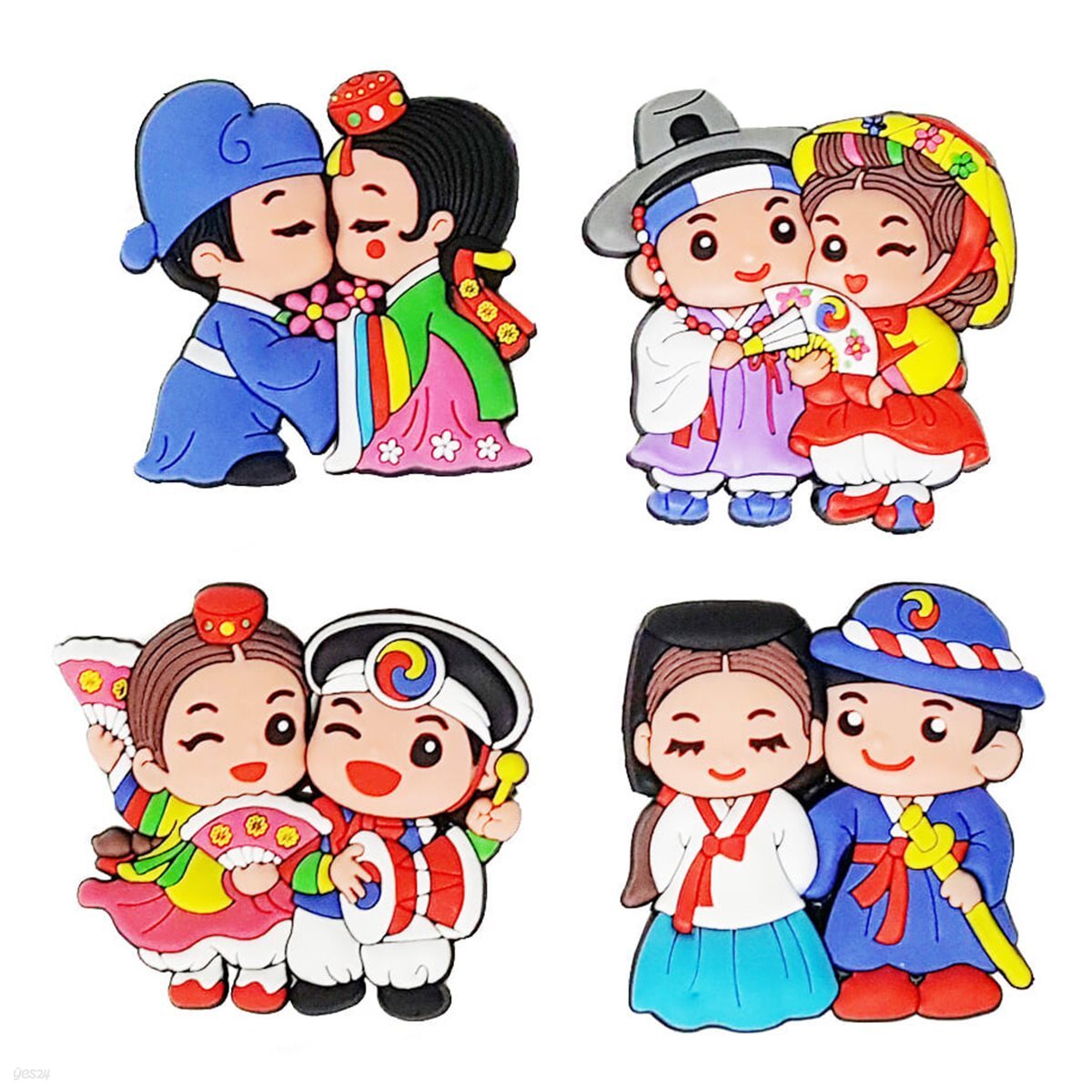 한국전통 커플캐릭터 러버 냉장고자석(4개)/한국관광 외국인선물, 교환학생 선교회 유학생 홈스테이 외국친구들선물/민속기념품, 공예품, 민예품/Korean souvenirs