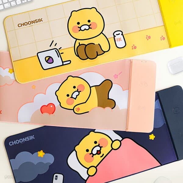 카카오프렌즈 무선충전 장패드 춘식이 듀얼 고속충전 와이드 데스크 패드