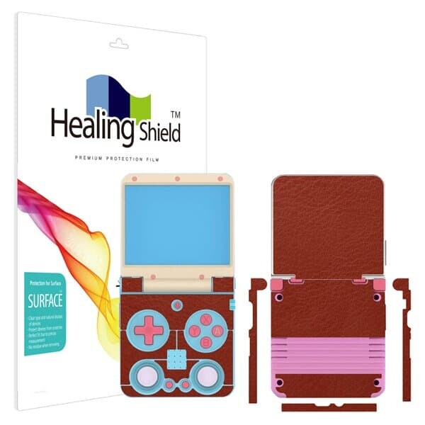 미유 플립 휴대용 레트로 게임기 레더브라운 외부보호필름 1세트