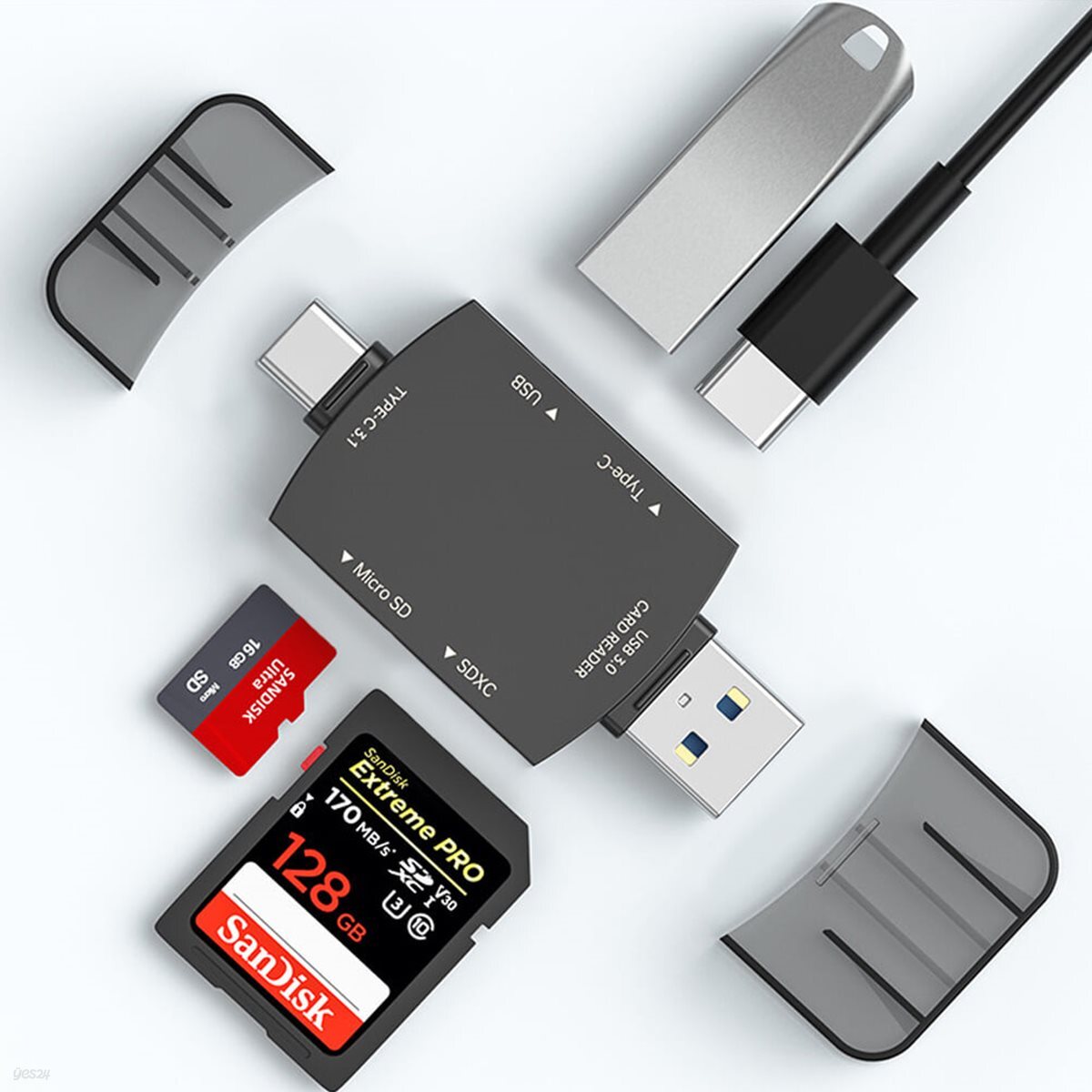 라디온 CR-402CA 4in2 USB3.0 Type-C타입 USB-A 멀티 허브 SD TF 카드리더기