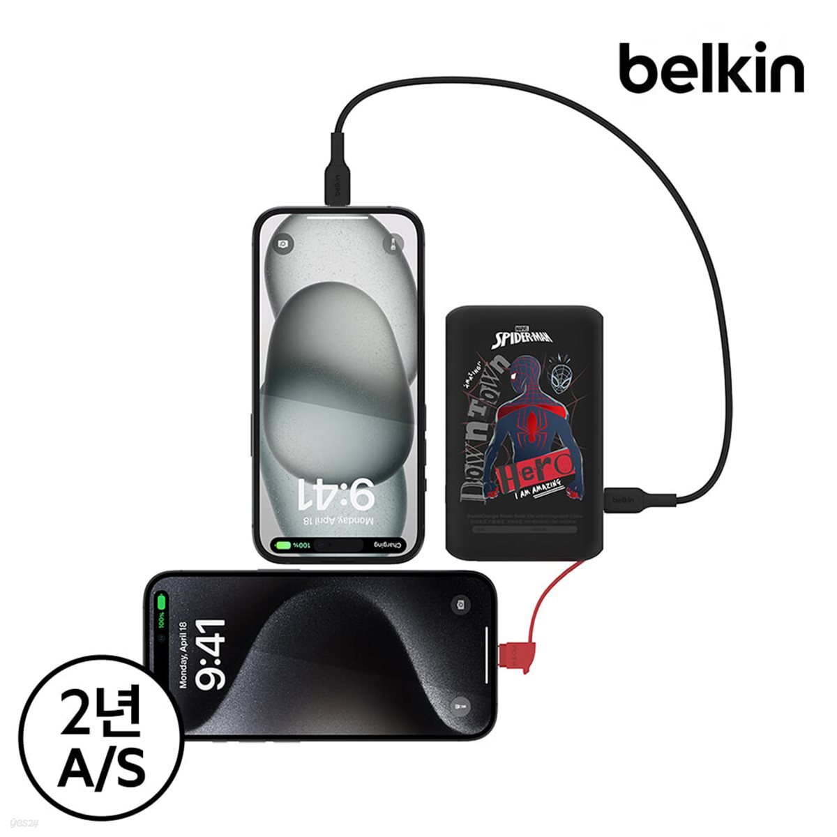 벨킨 디즈니 마블 스파이더맨 C타입 케이블 일체형 20W 10000mAh 보조배터리 BPB021BR