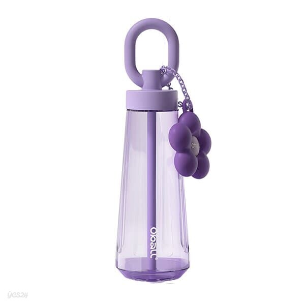 블러썸 트라이탄 오볼텀블러 600ml 퍼플 빨대 물병 물통 꽃 키링