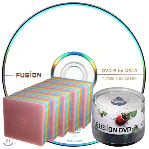 [전국무료배송]퓨전 8배속 4.7GB 데이터용 DVD-R 50케이크 50장 + 5칼라 메일케이스 50장