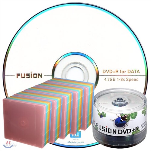 [전국무료배송]퓨전 8배속 4.7GB 데이터용 DVD+R 50케이크 50장 + 5칼라 메일케이스 50장