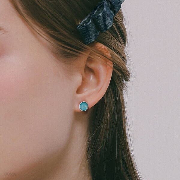 제이로렌 카보숑 라운드 터키석 실버 귀걸이 M03961