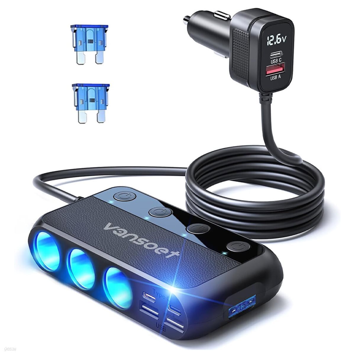 밴수트 9-IN-1 차량용 멀티소켓 시거잭 고속 충전기 12V 24V PD/QC지원 (TR-65)