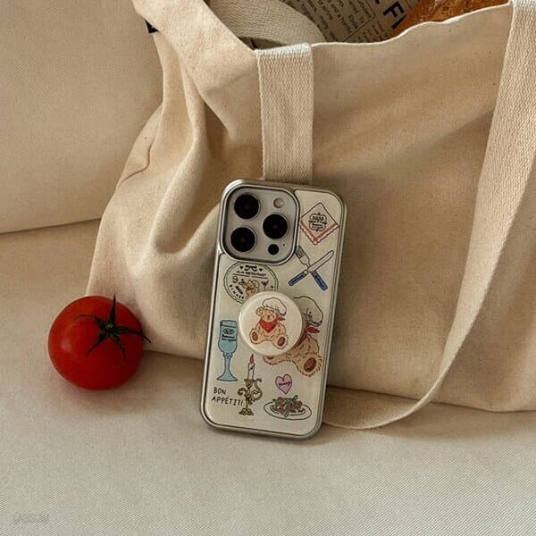 vintage restaurant pattern 아이폰 맥세이프 실버 범퍼 케이스