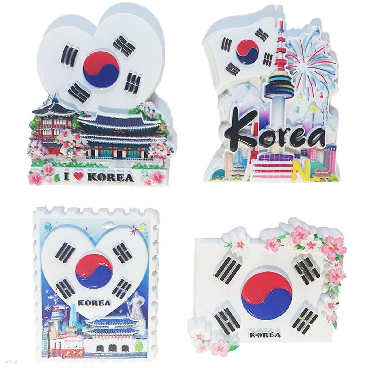 한국관광 태극기 3D 마블 냉장고자석(4개)/외국인선물/전통기념품 공예품 민예품/한국여행 바이어 국제학교 어학당 교환학생 유학생 홈스테이선물/Korean Souvenirs