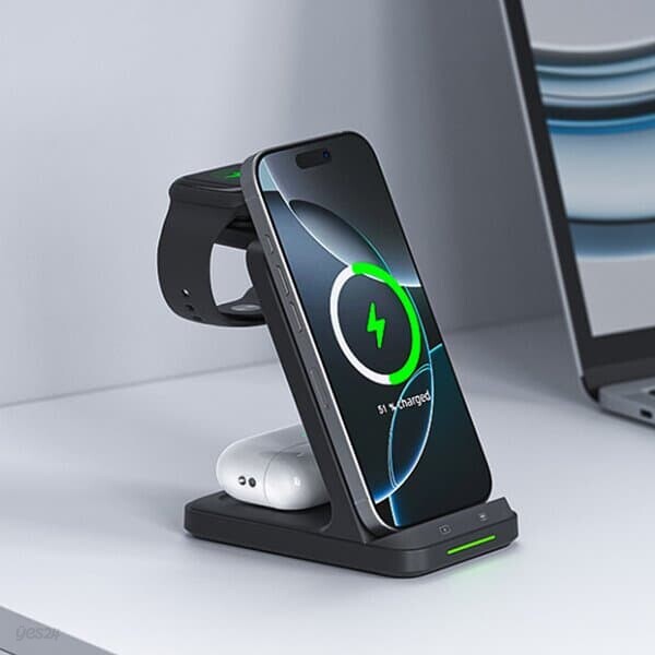 코끼리 스탠드 듀얼코일 3in1 고속 무선충전기 갤럭시 애플 워치 호환 마그네틱 거치대 충전기