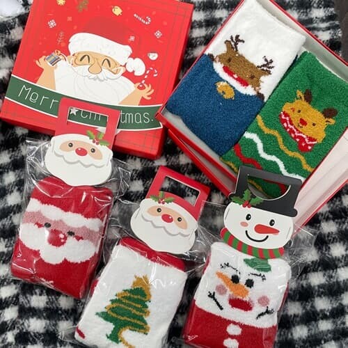 크리스마스 선물 세트 수면 양말 [2종 산타 구디백 유치원 어린이집 성탄 파티 루돌프 눈사람 트리 포장 조카 템]