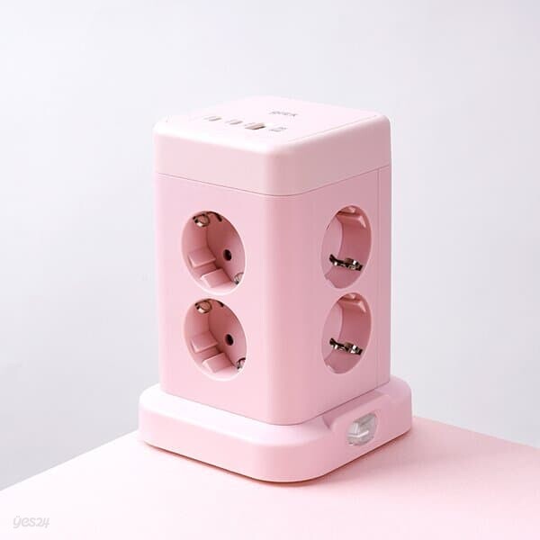 지클릭커 타워 8구 고용량 4000W USB 출력 멀티탭 NP708PD 핑크