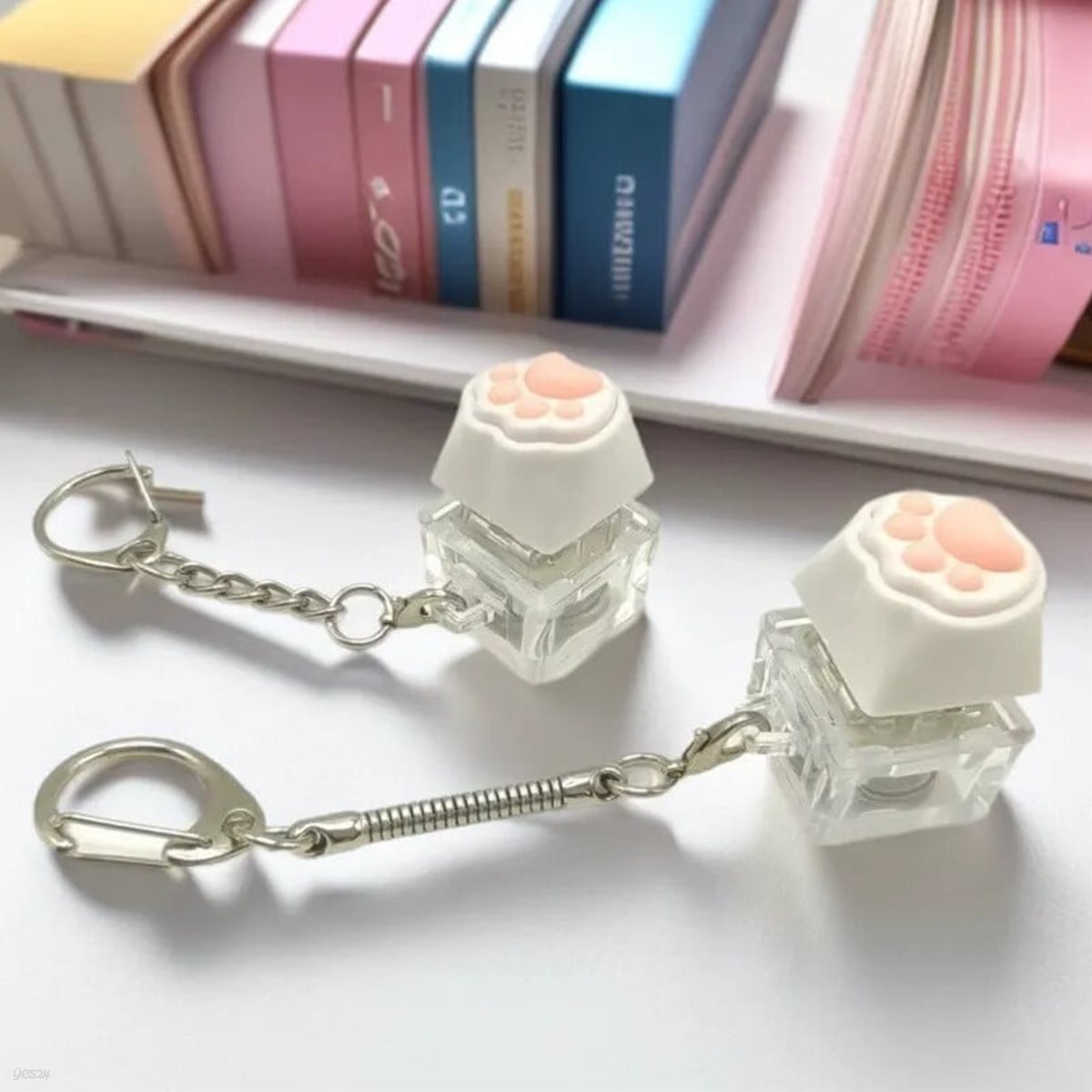 빛나는 LED 꾹꾹이 키캡 키링 고양이 발바닥 말랑이 키캡 딸깍이 청축 카라비너 키보드 버튼 스위치 피젯 손장난감 키링 키홀더 백참 가꾸 참