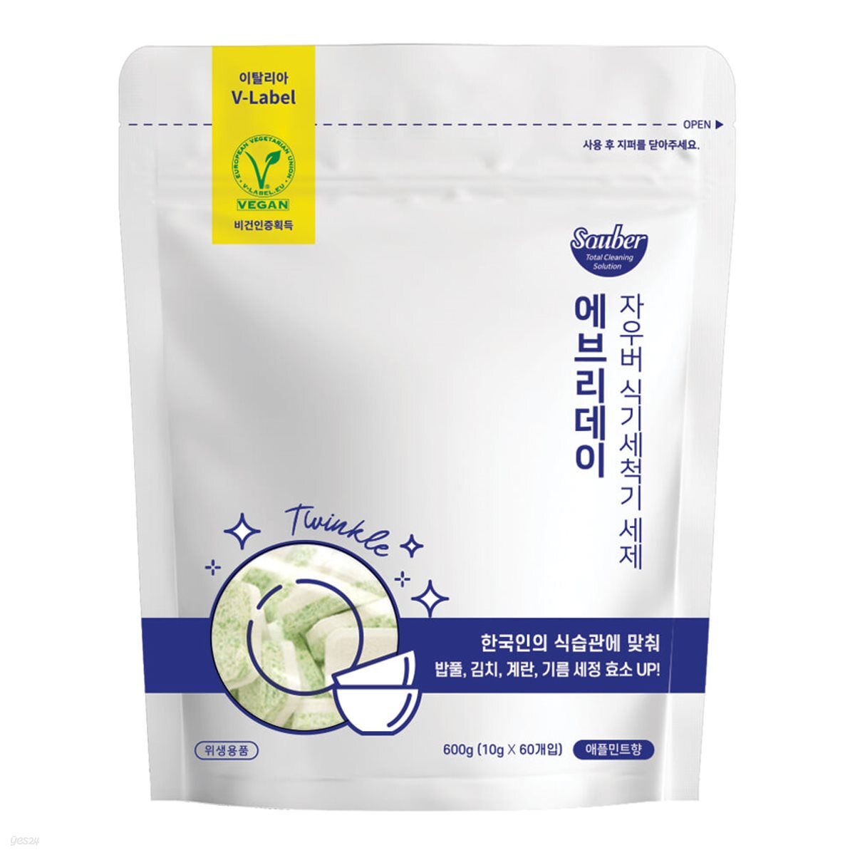 자우버 에브리데이 식기세척기 세제 타블렛 60개입 (1팩,2팩,3팩 선택 구성)