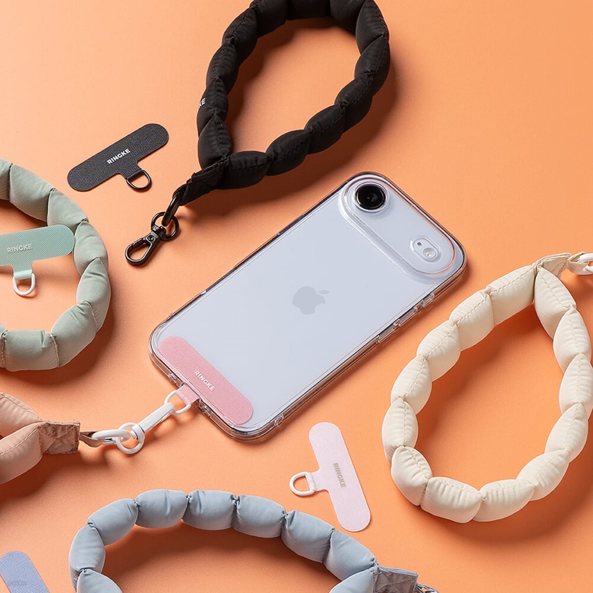 링케 핸드 폰 스트랩 푸퍼 홀더 링크 세트 패딩 분실 도난 방지 손목 줄