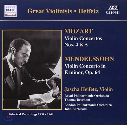 Jascha Heifetz 모차르트 / 멘델스존: 바이올린 협주곡 (Great Violinists - Mozart: Concertos Nos.4, 5 'Turkish'/ Mendelssohn: Concerto Op.64)