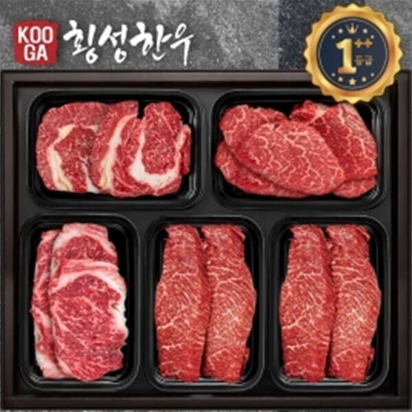 프로 [냉장] 횡성한우 어사품 1더블Plus 등급 5구세트 [등심,안심,채끝,특수,특수] 1.5kg 근내지방도7이상