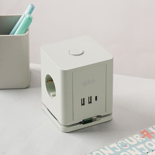 지클럭커 멀티마스터 롤플러스 큐브 3구 고용량 4000W C타입 USB 멀티탭 LP706PD 그린
