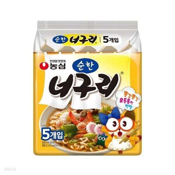 반품불가 농심 순한 너구리 멀티 120gX5