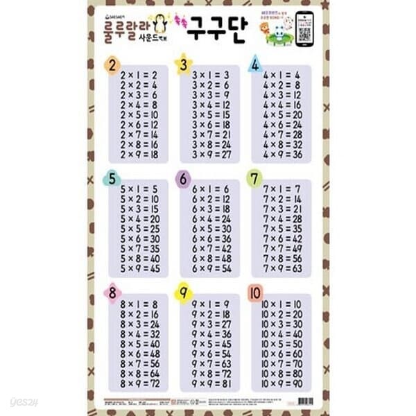 새샘 사운드벽보 룰루랄라 구구단 구구단표 520mmX765mm