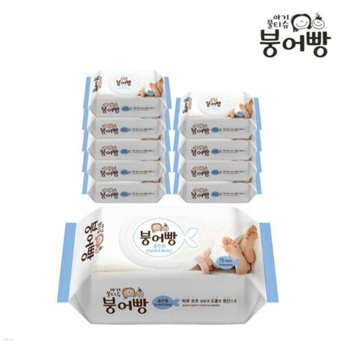 붕어빵 올인원 고평량 물티슈 70매 캡형 x 10팩