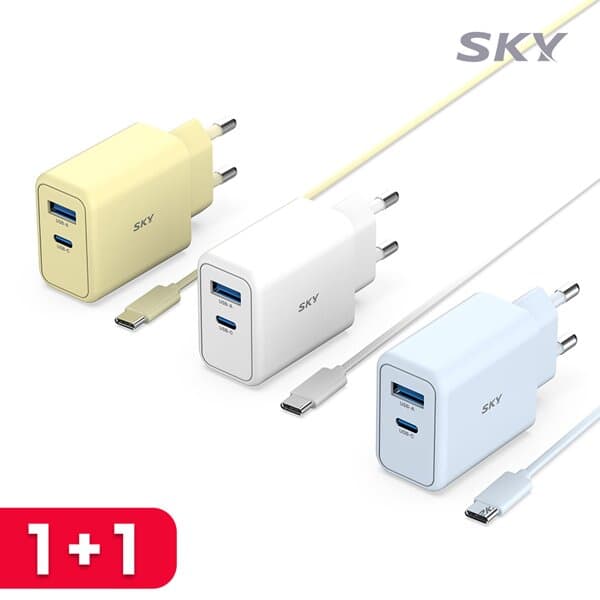 [1+1]스카이 큐브 GaN 25W PD 2포트 초고속 충전기+CtoC케이블