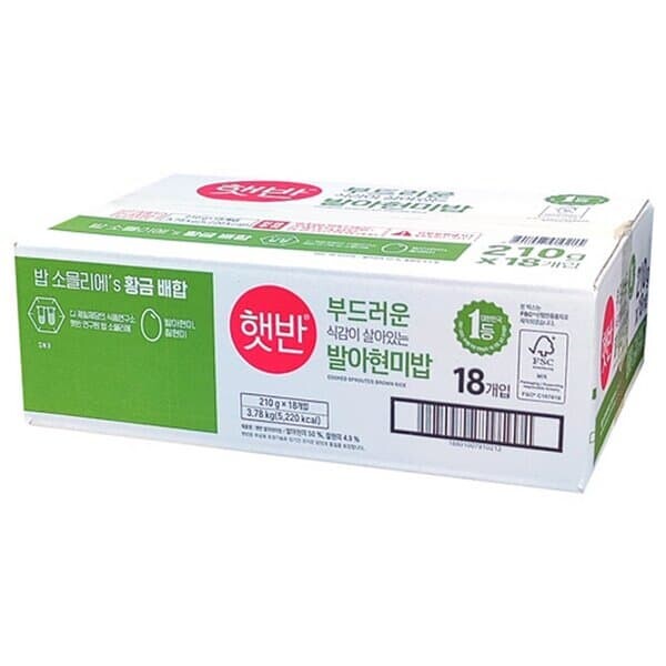 CJ 햇반 부드러운 발아 현미밥 210g 18개 탕비실