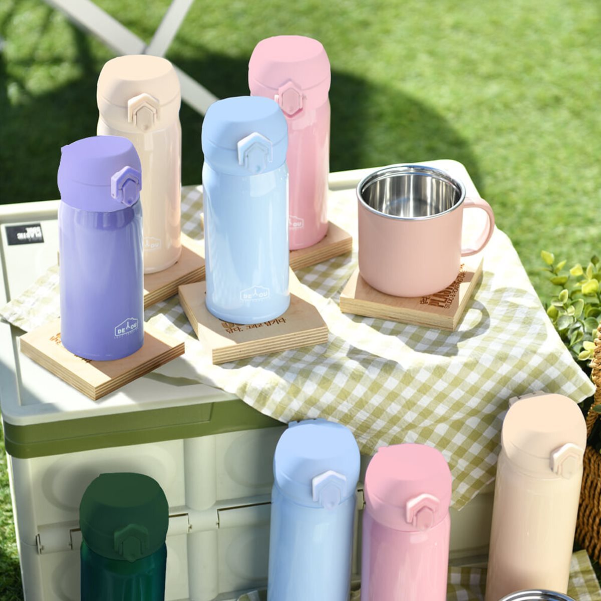 원터치 비비드 보온병 2중 진공 스텐 보온 보냉 물병 텀블러 350ml/500ml 1P