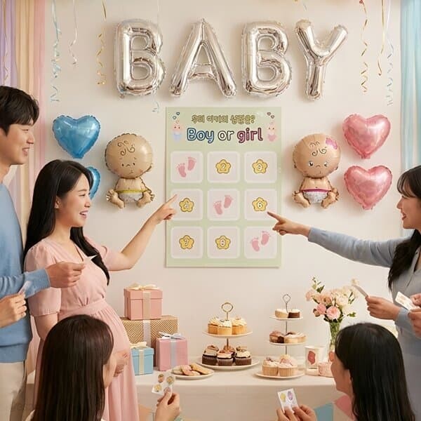 젠더리빌 이벤트 빙고 빙고판 복권 파티 포스터 [깜짝 아기 성별 공개 소품 남편 부모님 서프라이즈 태아 BOY or GIRL]