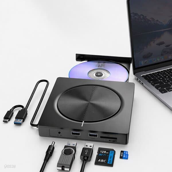 유니콘 4 in 1멀티 외장 CD/DVD RW USB A+C타입 USB허브 카드리더기 CD-500R