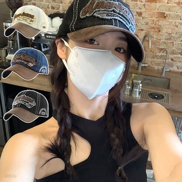 빈티지 데님볼캡 남성 여성 자수 가죽챙 청야구모자