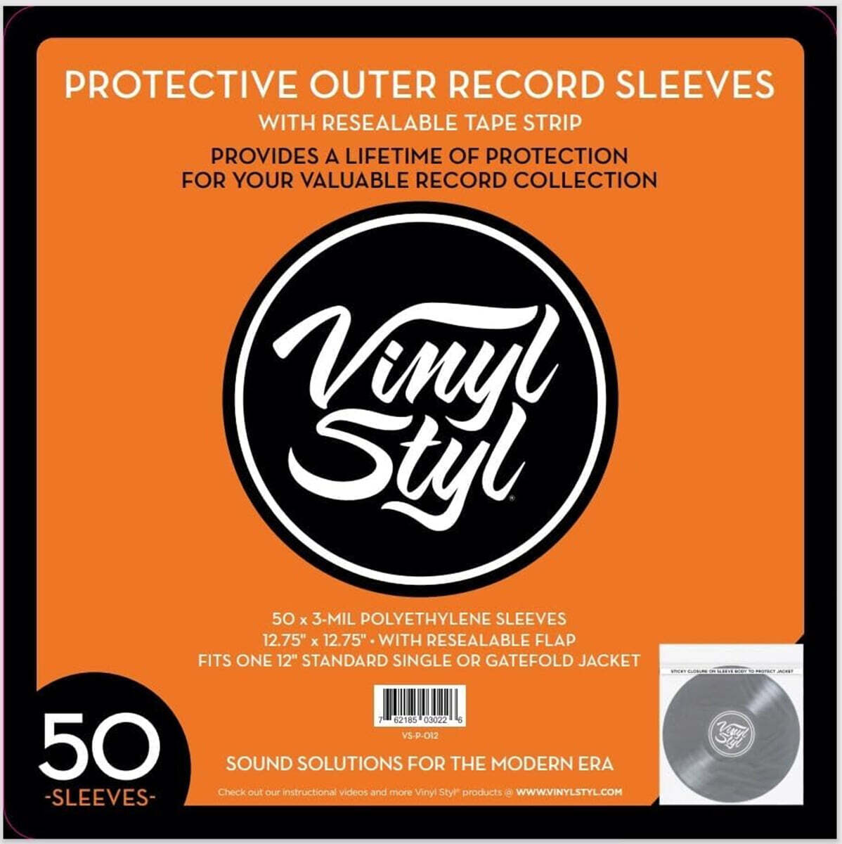 12인치 LP 전용 외부 보호 슬리브 50장 (Vinyl Styl®VS-P-012 12 Inch Outer Record Sleeves - Resealable Flap - 50 Count)