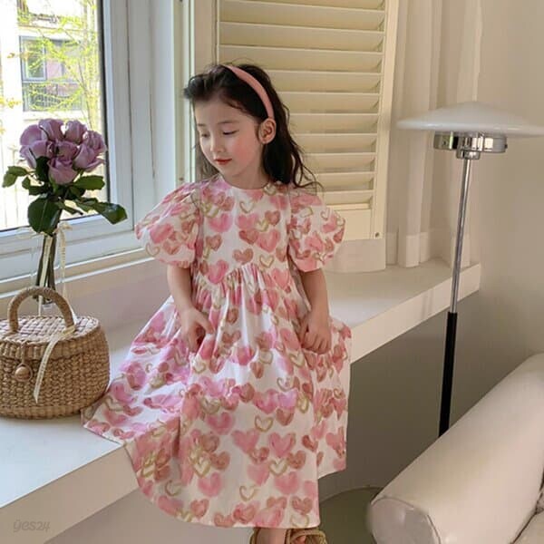수채화하트 여아 퍼프 반팔 원피스 206176