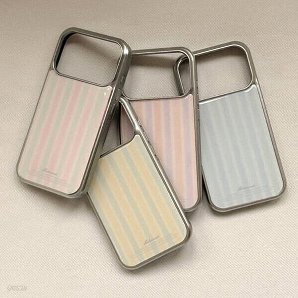 soft pastel stripe 아이폰 17 프로 갤럭시 맥세이프 실버 범퍼 케이스