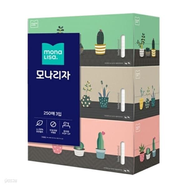 문구도매 모나리자 라이브스마트 각티슈 250매 3곽1팩