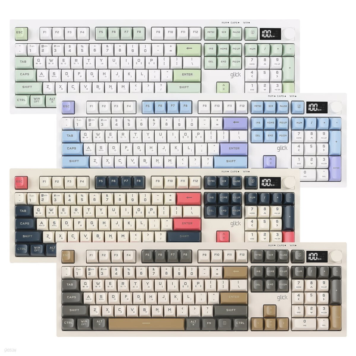 지클릭커 오피스프로 WK50 사일런스 M 105키 RGB 풀윤활 방수 LCD 무소음 무선 블루투스 게이밍 키보드