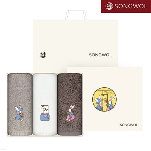 송월 달이별이 복토끼 자수 호텔수건 3매 선물세트