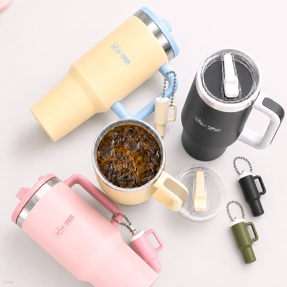 디유 더블 벤티 대용량 텀블러 1200ml 빨대 손잡이 차량용 완전밀폐 스텐 보온보냉
