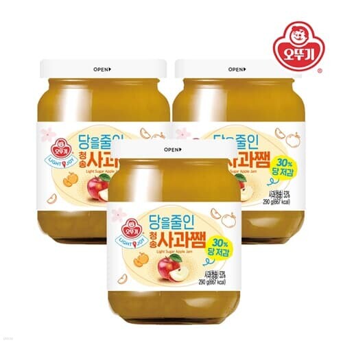 [오뚜기] LIGHT&JOY 당을줄인 청송사과쨈 290g x 3개