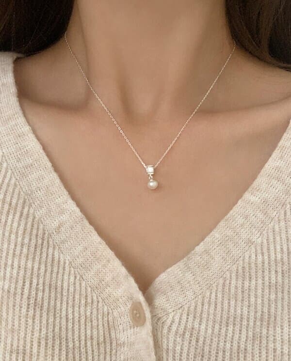 [925 Silver] Angel cubic pearl necklace A 04