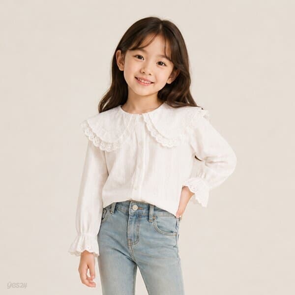 더블카라 여아 프릴 레이스 긴팔 블라우스 206248
