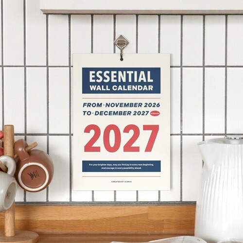 [1+1] 아이코닉 2027 에센셜 벽걸이달력 A4 월 캘린더