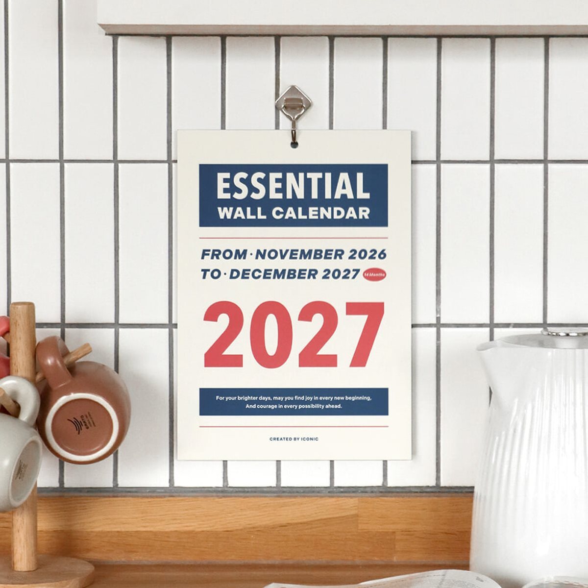 아이코닉 2027 에센셜 벽걸이달력 A4 월 캘린더