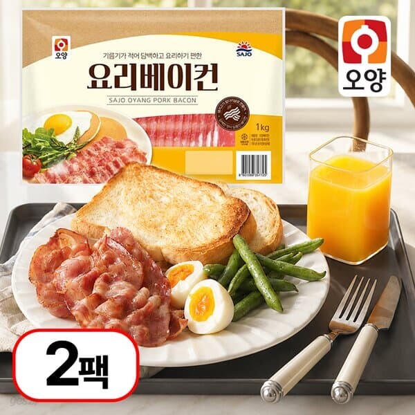 [사조오양] 짜지 않고 담백한 요리 베이컨 1kg x 2팩