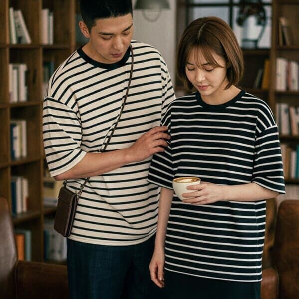 스트라이프 오버핏 반팔티