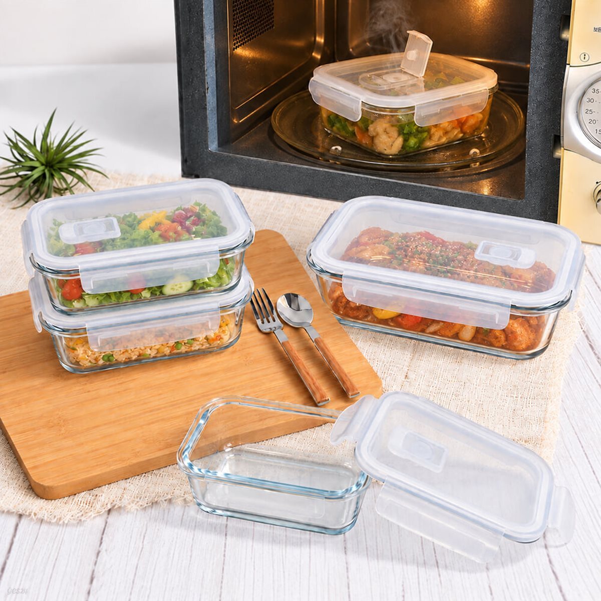 디유 내열유리 냉장고 정리 밀폐용기 반찬통 8p 혼합세트 370ml_4p+640ml_4p