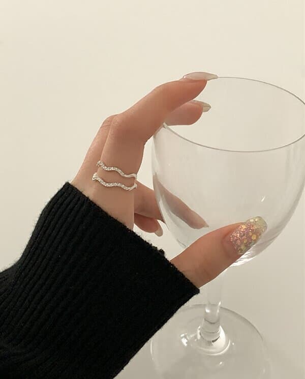 [925 Silver] Wave Cubic Ring B 47