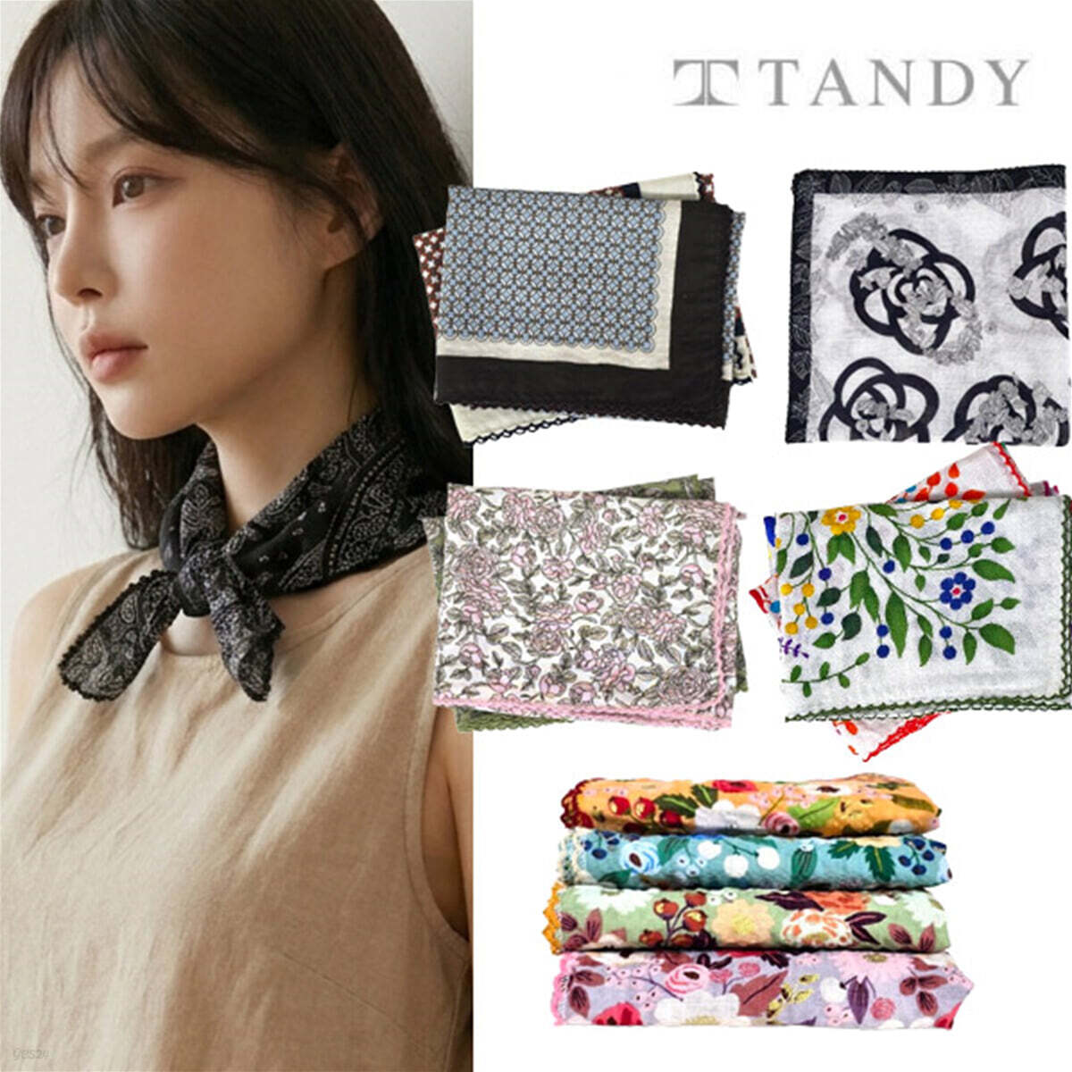 탠디 패턴페즐리/엘더레이스 손수건 스카프