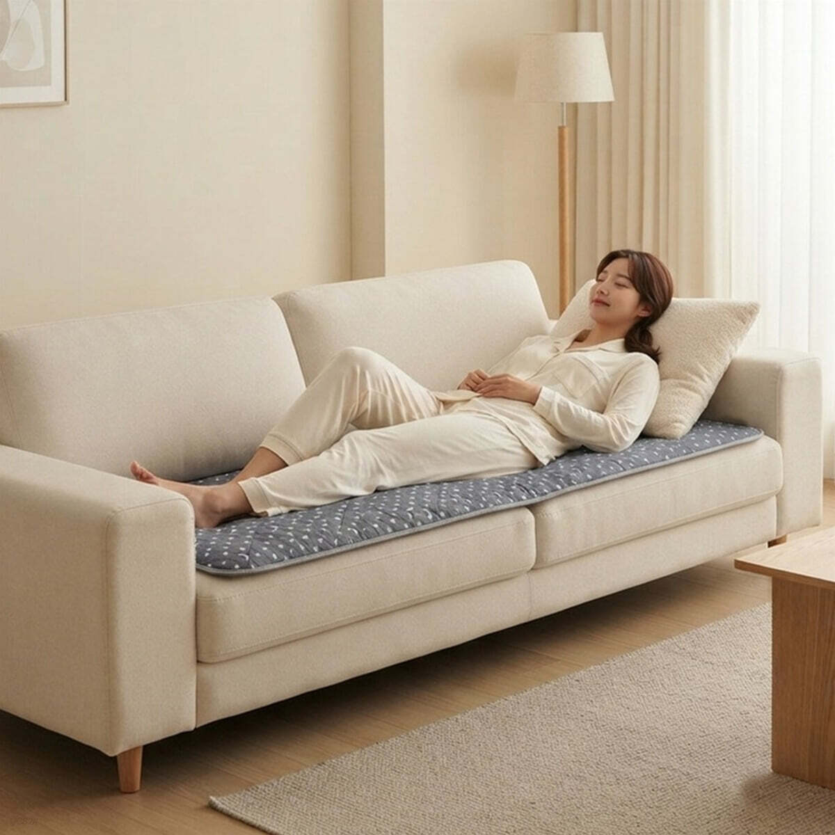 [한일좋은자리] 65cm 광폭 카본 쇼파전기방석 고밀도 탄소열선 네이비 (3·4·5인용 사이즈 택1)