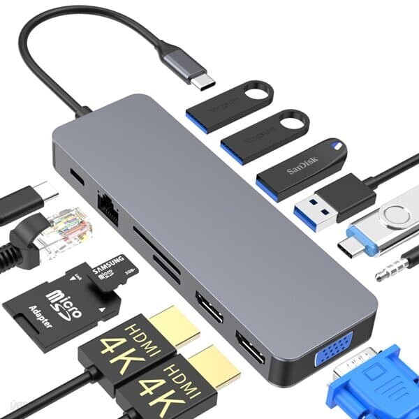 멀티 허브 13in1 C타입 USB C 포트 스테이션 맥북 노트북 아이패드 [USB-C 멀티허브 고속 충전 HDMI SD 카드리더기 분배기]