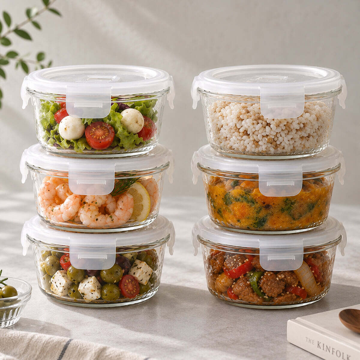 디유 밀폐 냉동밥 보관 용기 내열유리 전자렌지용 이유식 밥용기 반찬통 420ml_ 6P, 화이트